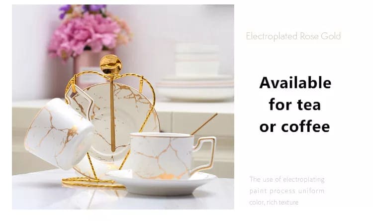 200ml Luxury Marble Ceramic Coffee Cups And Saucers Set With Gold Stand, Marble Ceramic Coffee Cup Saucer Spoon Set, Nordic Matt Porcelain Tea Set, Advanced Teacups 200ml Luxury Marble Ceramic Coffee Cups And Saucers Set With Gold Stand, Marble Ceramic Coffee Cup Saucer Spoon Set, Nordic Matt Porcelain Tea Set, Advanced Teacups